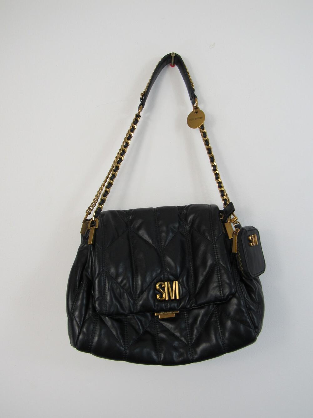 Steve Madden Black Quilted Shoulder Bag Gold Chain Bcoleman Purse Neutral